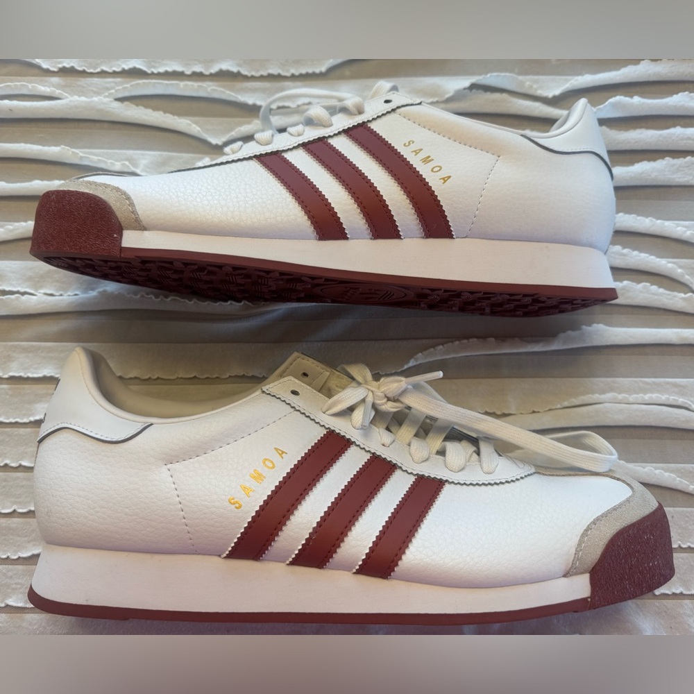 Original Adidas Samoa Sneakers White Ruby Red Burgundy Low Profile Sneaker Sz 11